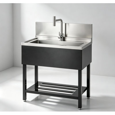 Évier utilitaire autoportant en acier inoxydable de 91 cm (36 po), meuble-lavabo de préparation commerciale avec robinet en T et cuve robuste pour buanderie, garage et cuisine de restaurant