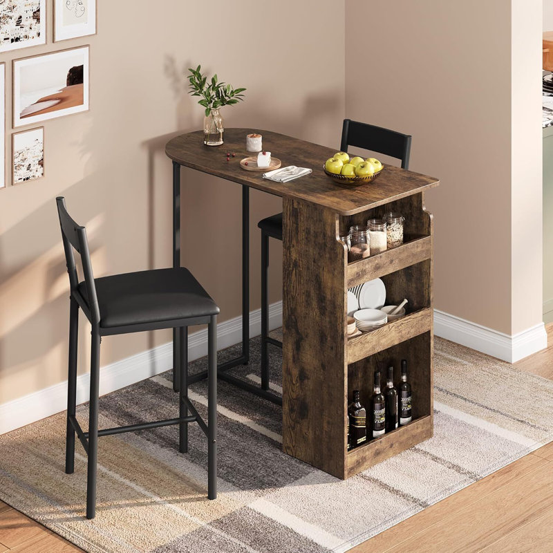 3 Piece Table Set with Three Tier Storage Shelf, Grey