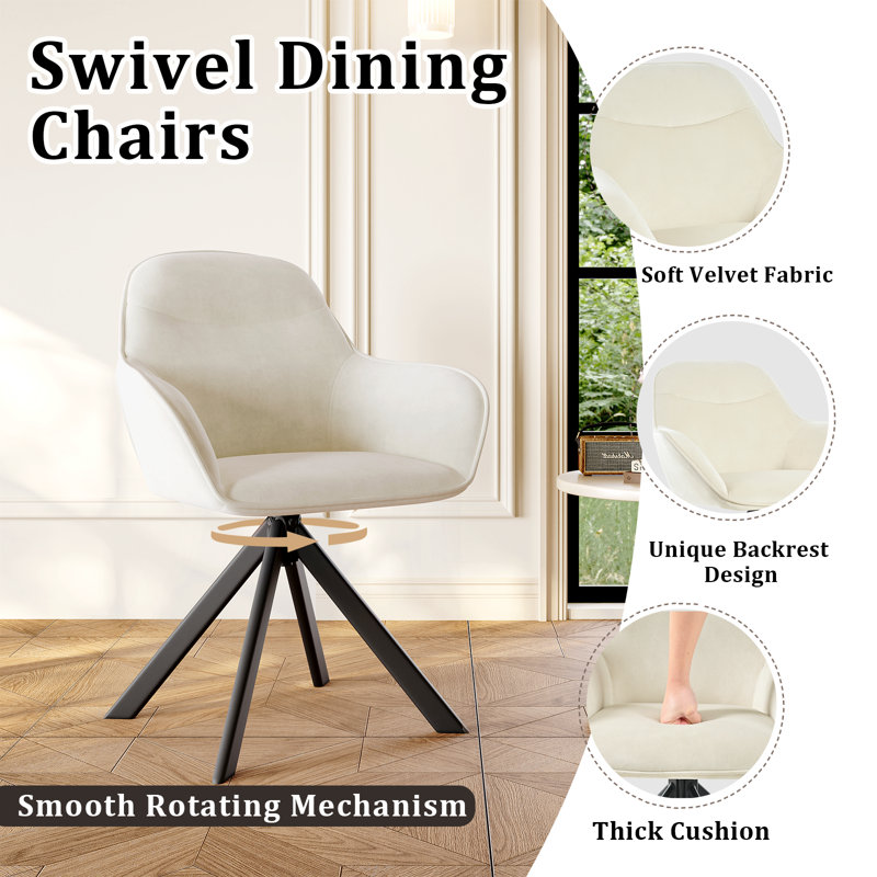 48.5cm H Swivel Upholstered Dining Chairs- Ergonomic Back, White Velvet