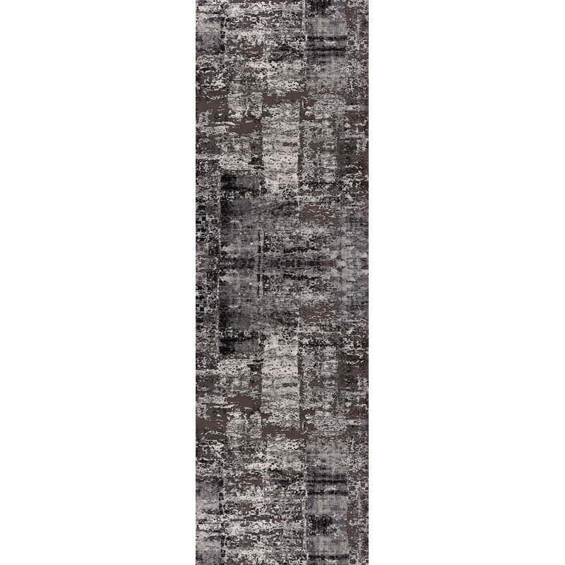 Tapis à motif abstrait gris / noir, Tapis de couloir 2 pi 3 po x 65 pi
