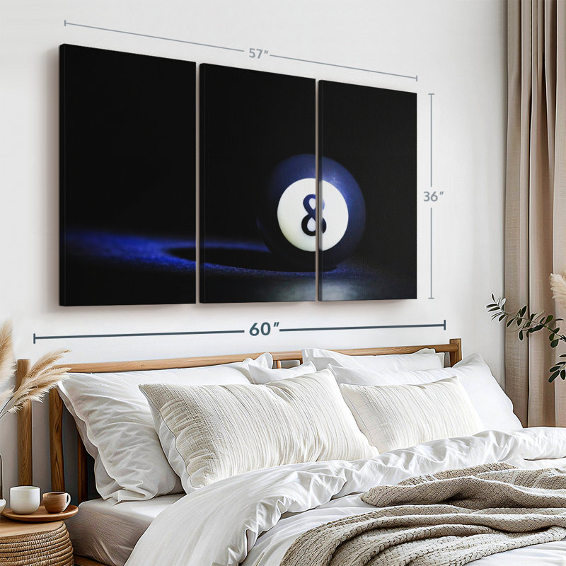 «8 Ball», 3 pièces sur toile, H 36 po x l 57 po x P 1,25 po
