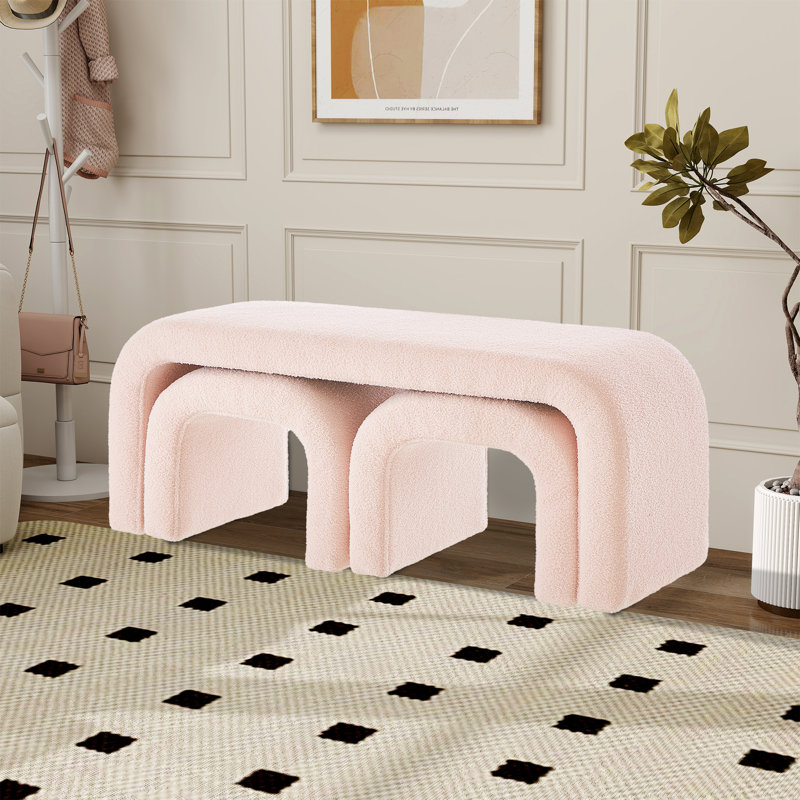Banc rembourré de 43,98 po avec tabourets, Rose