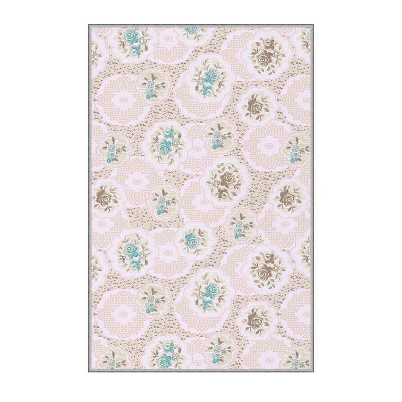 Tapis floral en polyester vert / brun / rose Louella, Rectangle 2 pi 7 po x 4 pi 11 po