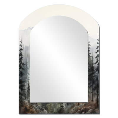 Pine Tree Misty Mountain II - Green Arch Wall Mirror Decor