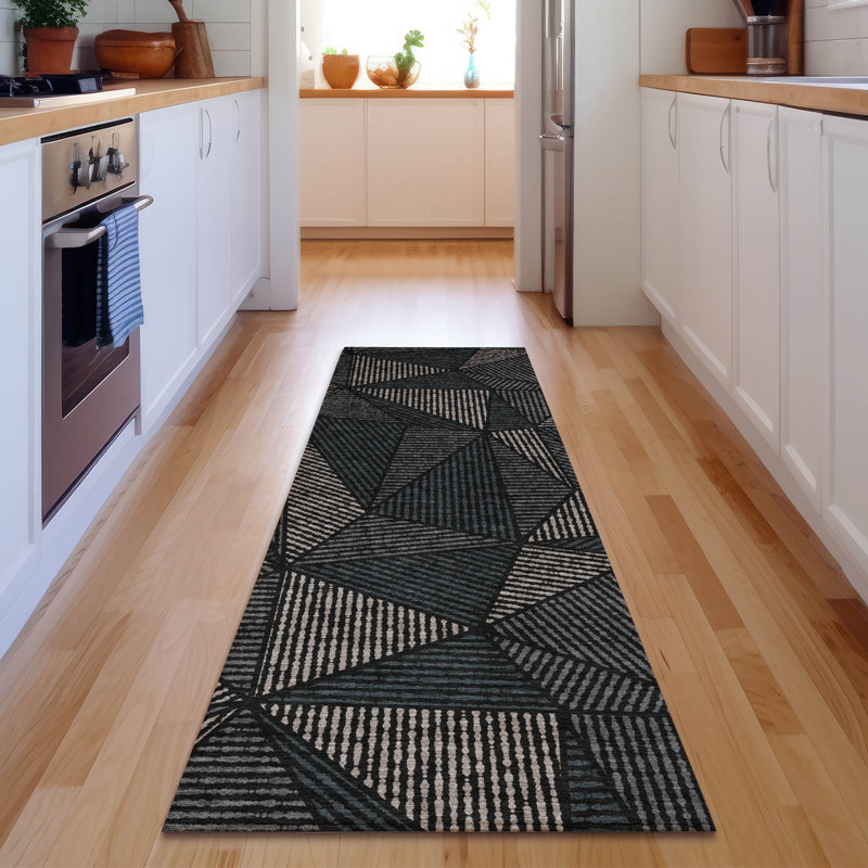 Premium Machine Washable Cerrito Black Rug, Runner 2'3" x 7'6"