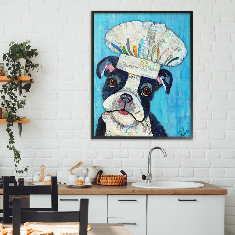 «Mix A Lot Chef Dog», estampe numérique, design par Lisa Morales, H 30 po x l 24 po, Giclée encadrée noir minuit