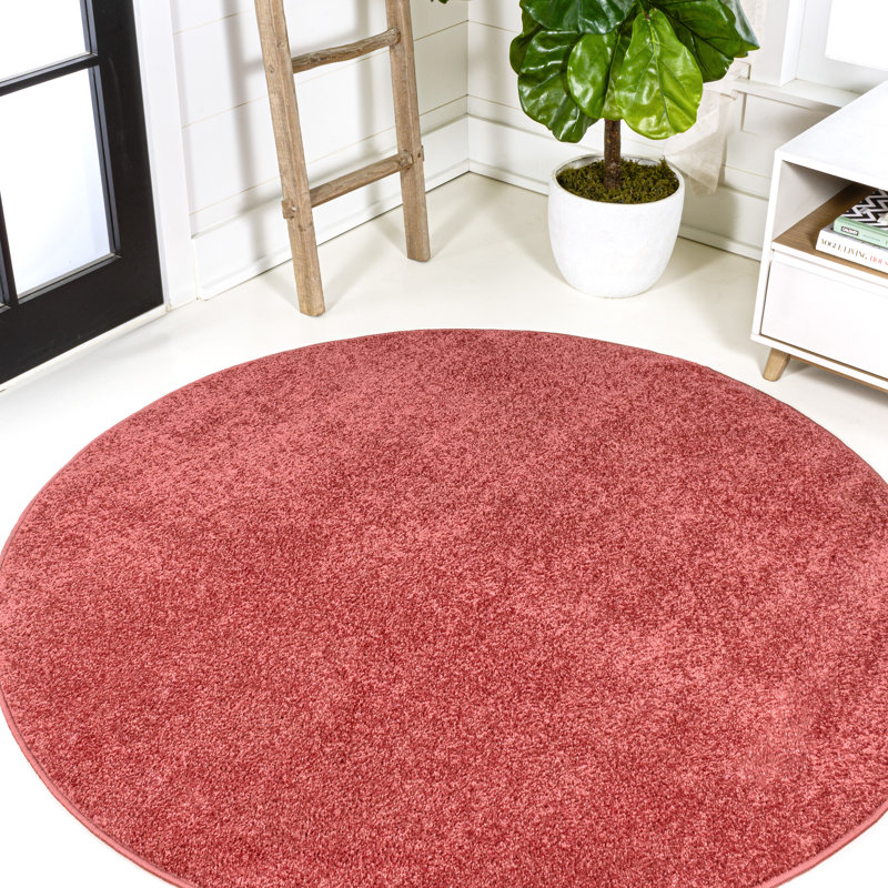 Asalia Solid Low-Pile Red Rug, Round 4'