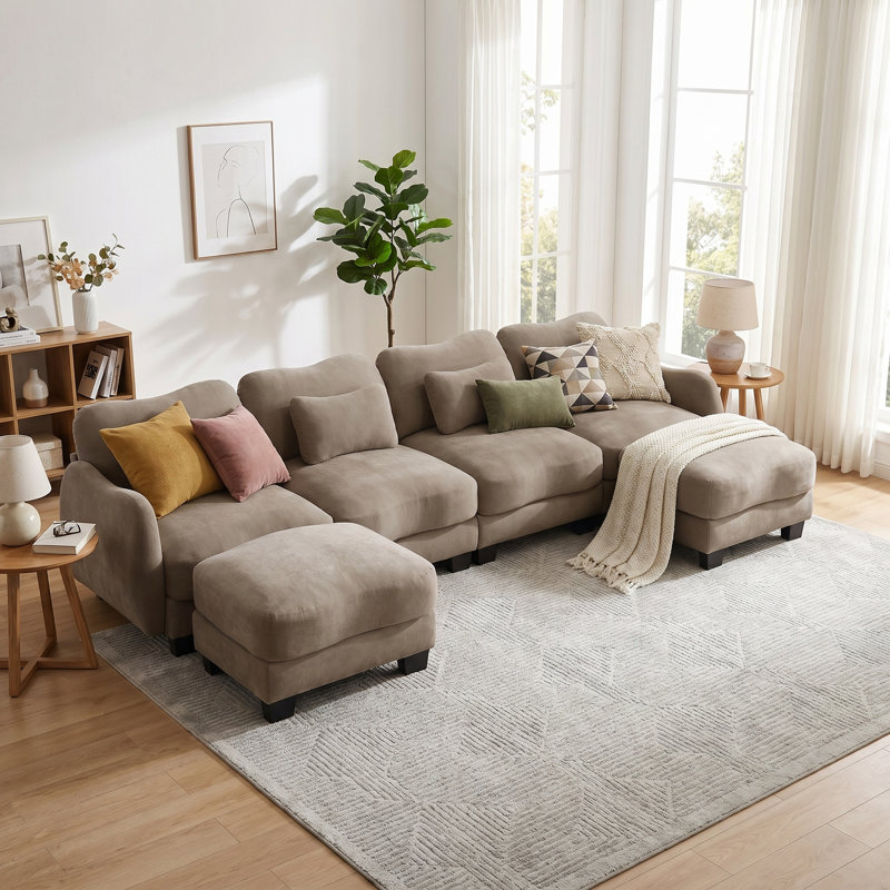 Canapé modulaire surdimensionné en U en chenille surdimensionné, canapé modulaire 4 places avec 4 coussins de taille et 2 repose-pieds mobiles, conception ergonomique incurvée, confort en forme de nuage pour le salon, le bureau