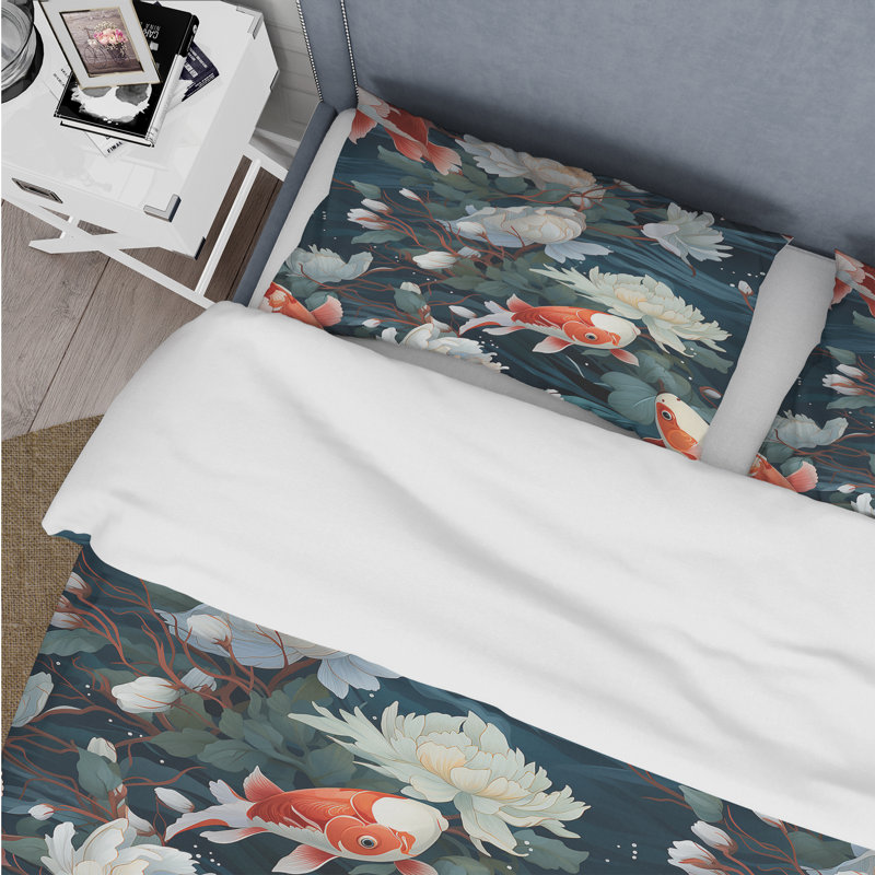 «Ethereal Swimmers The Koi S Grace Bedding», Housse de couette simple + 1 taie décorative stan