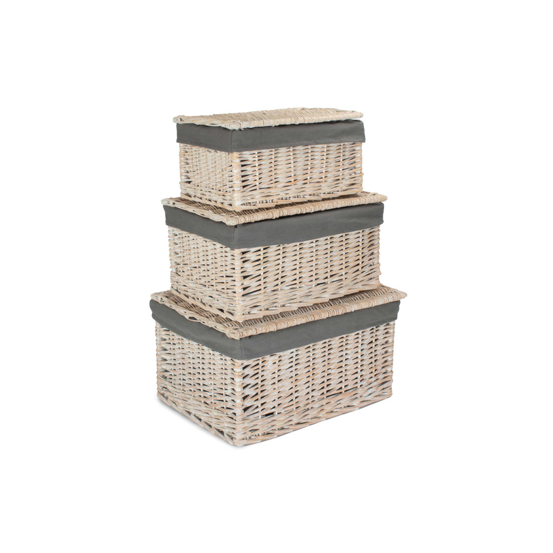Wicker 3 Piece Storage Hamper Basket Set with Lining