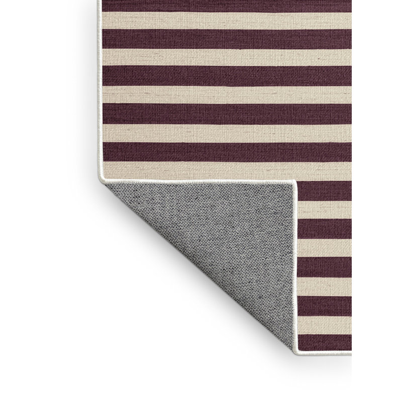 Tapis beige à rayures horizontales lavable à la machine, Carré 3 pi