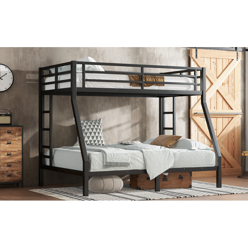 Metal Twin Over Full Bunk Bed For Teens And Adults,Space-Saving/Noise Reduced/No Box Spring Needed, Black, Twin Over Full