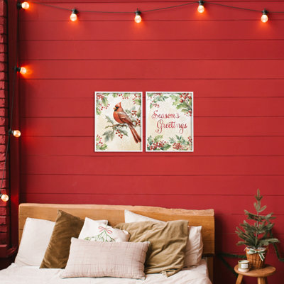 Season's Greetings and Cardinal, ensemble de 2 giclées encadrées, design par Nicole DeCamp