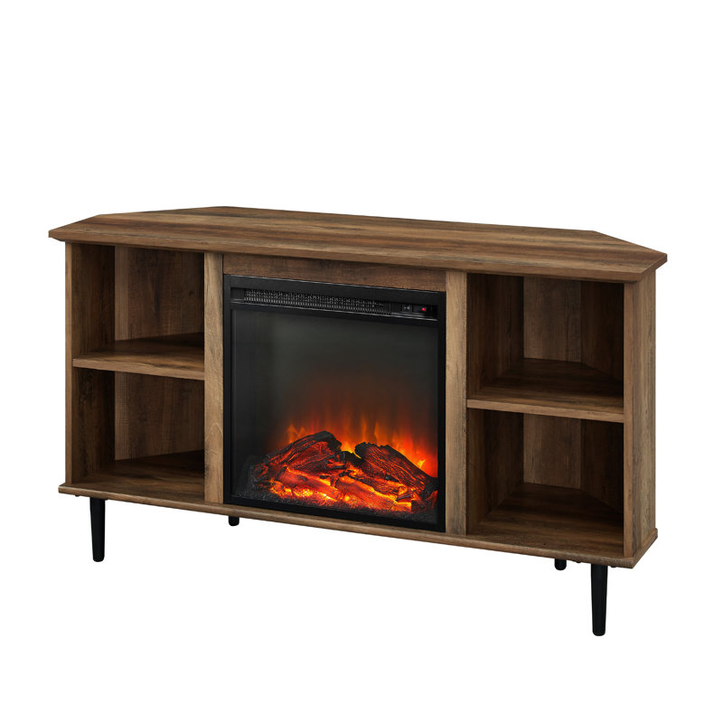 Alcova Unfinished TV Stand for TVs up to 55" with Fireplace Included, Reclaimed Barnwood
