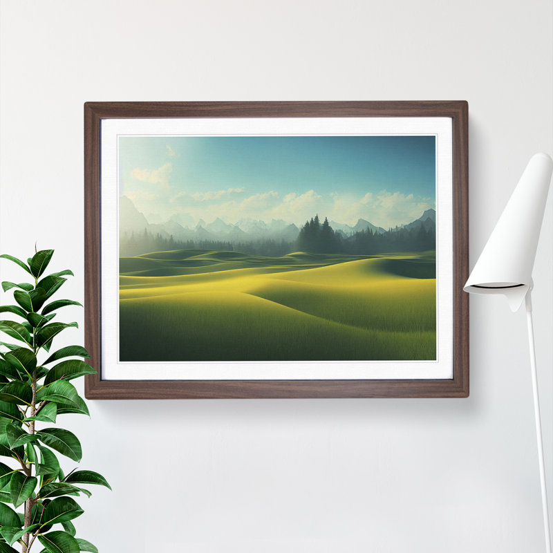 Serene Meadow Landscape Vol.1 - Framed Print, 46cm H x 64cm W x 2cm D, Walnut