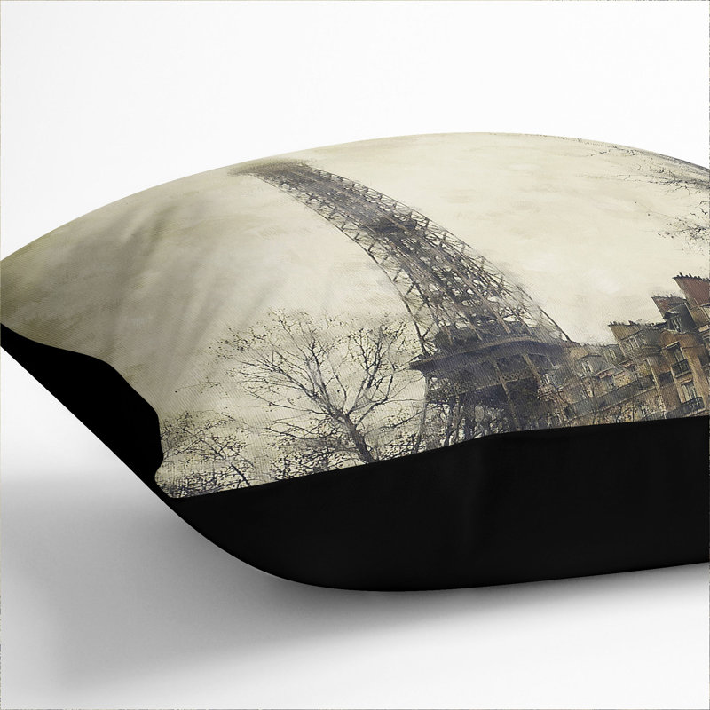 Eiffel Tower Vol.1 Square Throw Cushion, Black, 40cm H x 40cm W x 15cm D