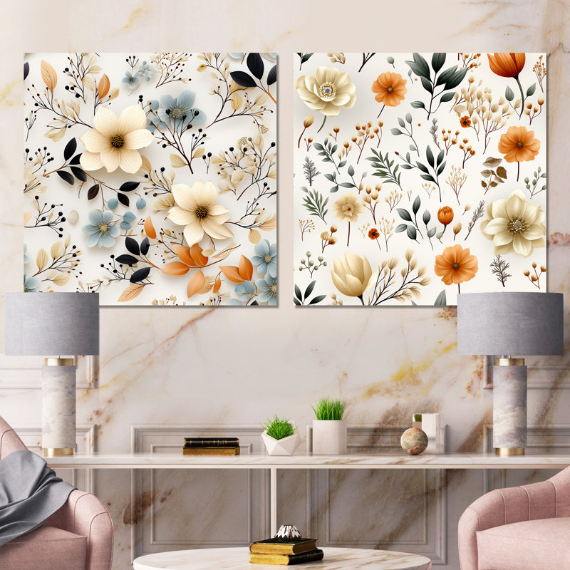 Eisen - Ensemble de 2 décorations murales florales, Toile tendue, H 16 po x l 33 po x P 1 po