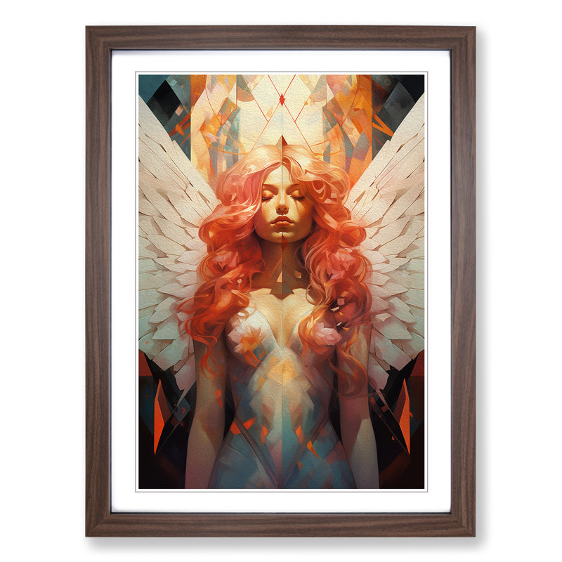 Angel Geometric - Framed Print, 34cm H x 25cm W x 2cm D, Walnut