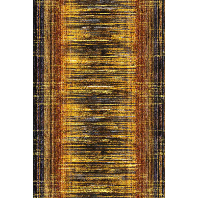 Tapis décoratif à rayures jaunes et noires, Rectangle 4 pi 7,12 po x 6 pi 6,74 po