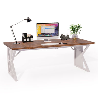 Bureau de 70,8 pouces, grand bureau d'ordinateur avec structure en métal robuste, bureau d'écriture en MDF à grain de bois pour le bureau personnel, table de travail de direction, bureau d'étude, bureau de jeu industriel moderne