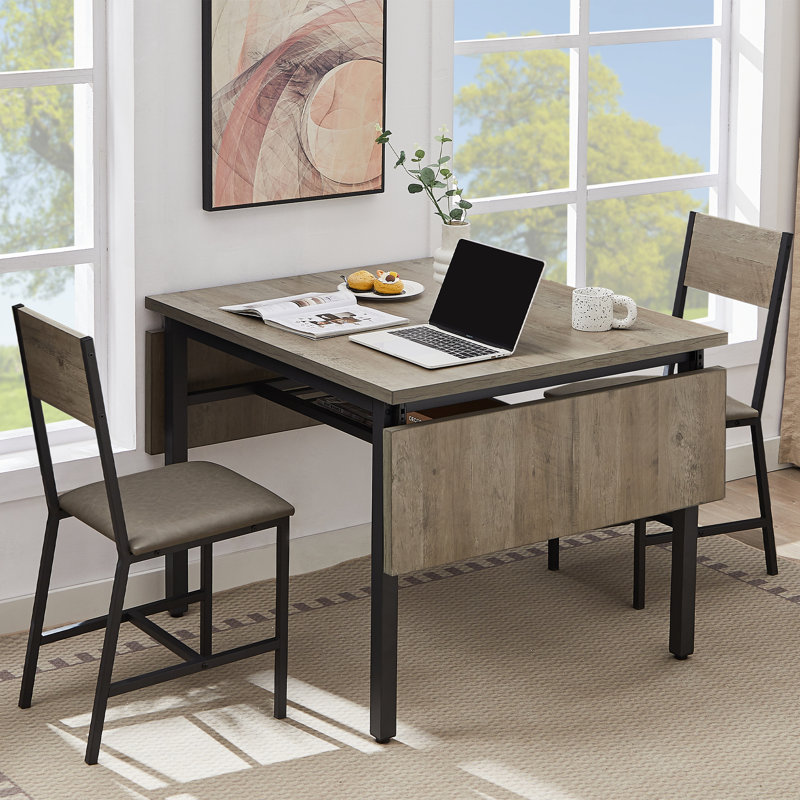 Rustic Folding Dining Table With Drop Leaves, 1.2” Thick Top, Space-Saving Small Kitchen Table For 4-6 People, Grey Wood