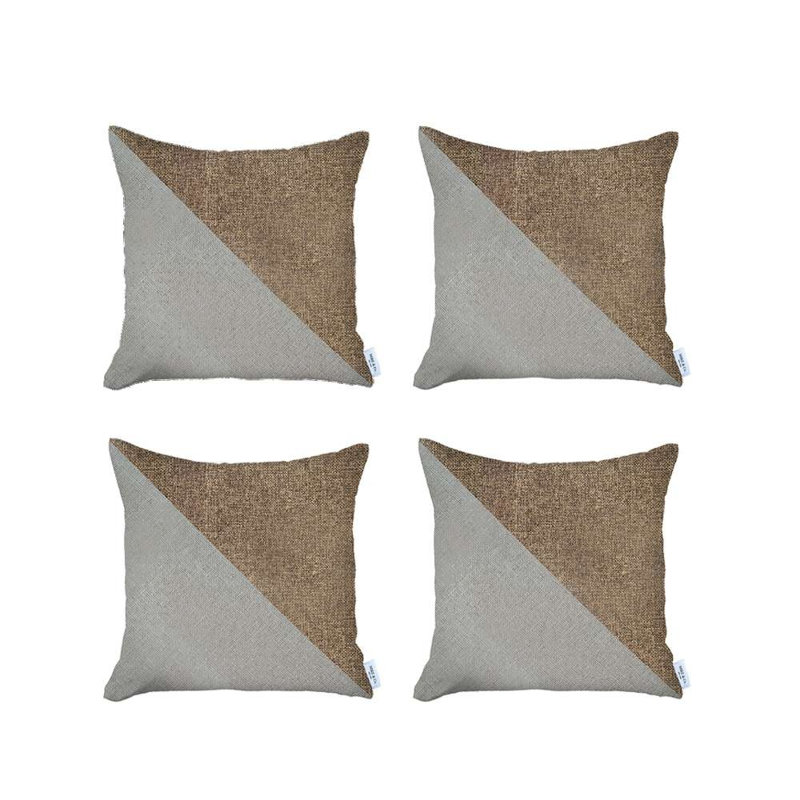Ensemble de 4 housses de coussin diagonales, Blanc / Brun clair