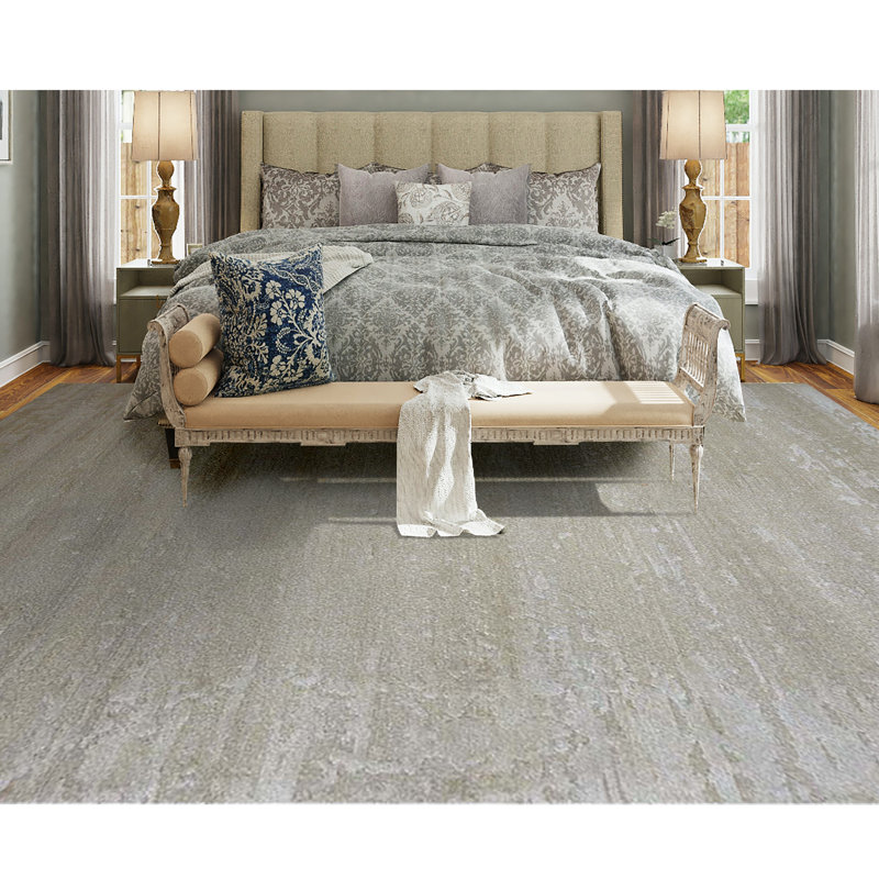 Hand Woven Cotton and Silk Area Rug, Rectangle 6' x 9'