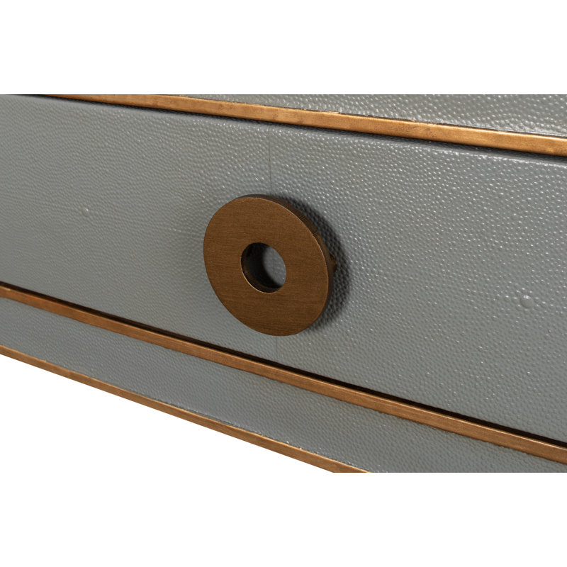 Lennox Grey and Brass Shagreen Leather Console with Storage