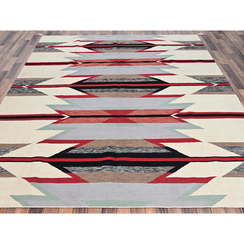 Tapis oriental tissé à la main à motif géométrique tissé à la main 8 pi 2 po x 10 pi blanc tissé à la main 8 pi 2 po x 10 pi