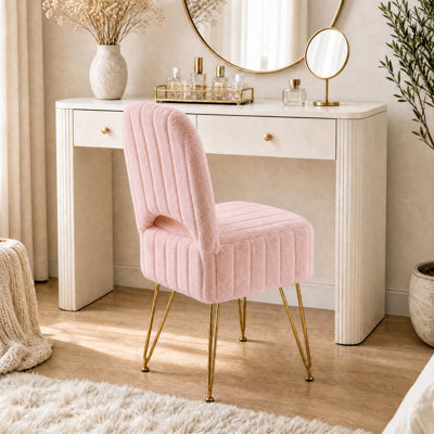 Tabouret de coiffeuse moderne avec dossier - Petit banc repose-pieds carré avec rangement dissimulé - Revêtement en fausse fourrure de lapin doux - Capacité de 280 lb - Fauteuil de maquillage compact - rose, petit, fourrure de lapin