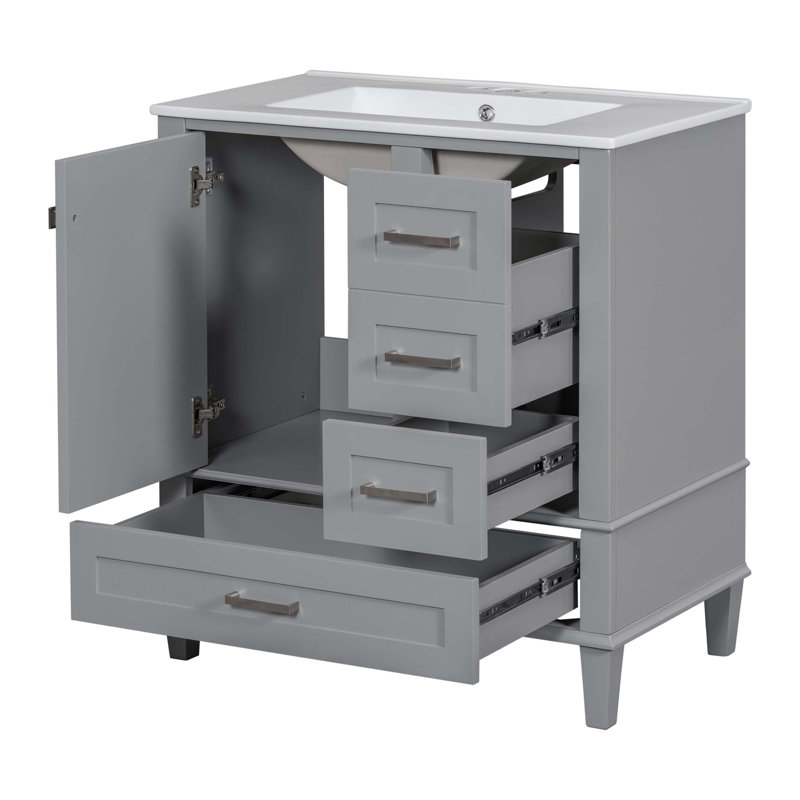 30" Bathroom Vanity, Modern Bathroom Cabinet with Sink Combo Set, Gray