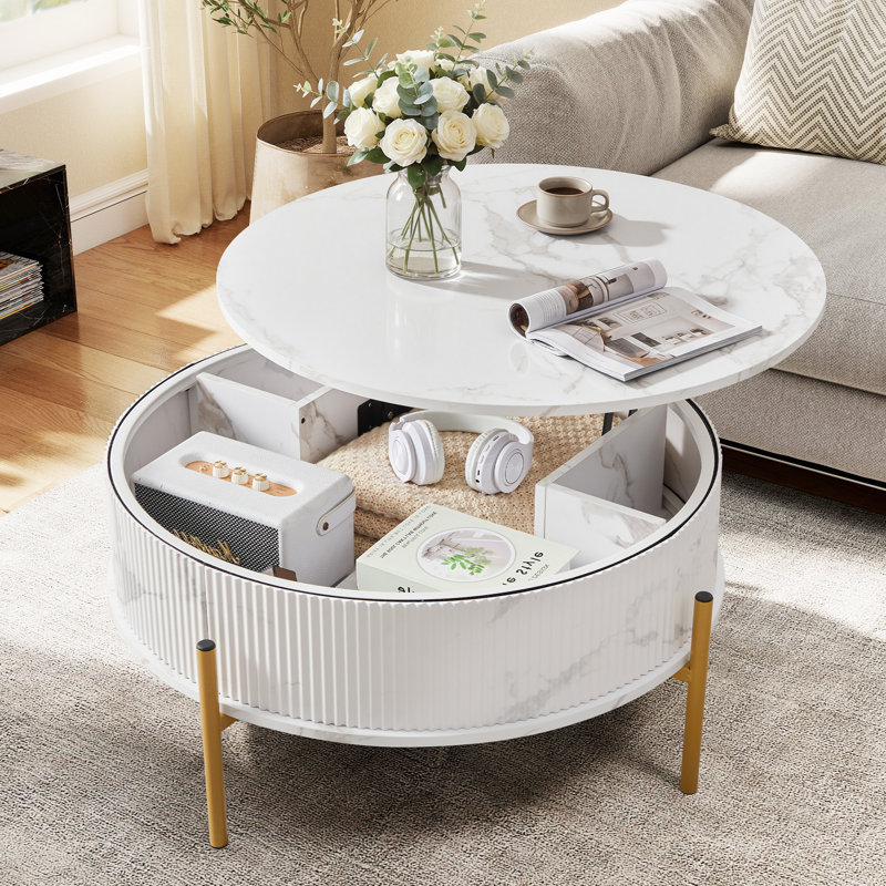 31.49'' Lift Top Coffee Table With Marble Top, White