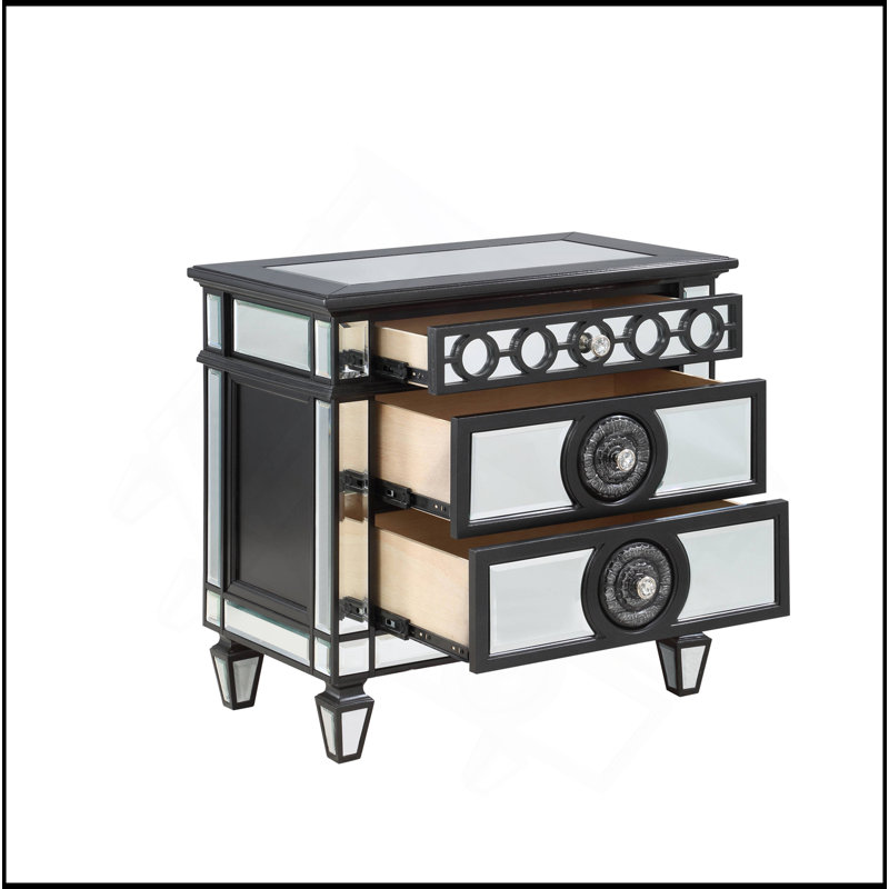 Table de chevet miroir, noir et argent