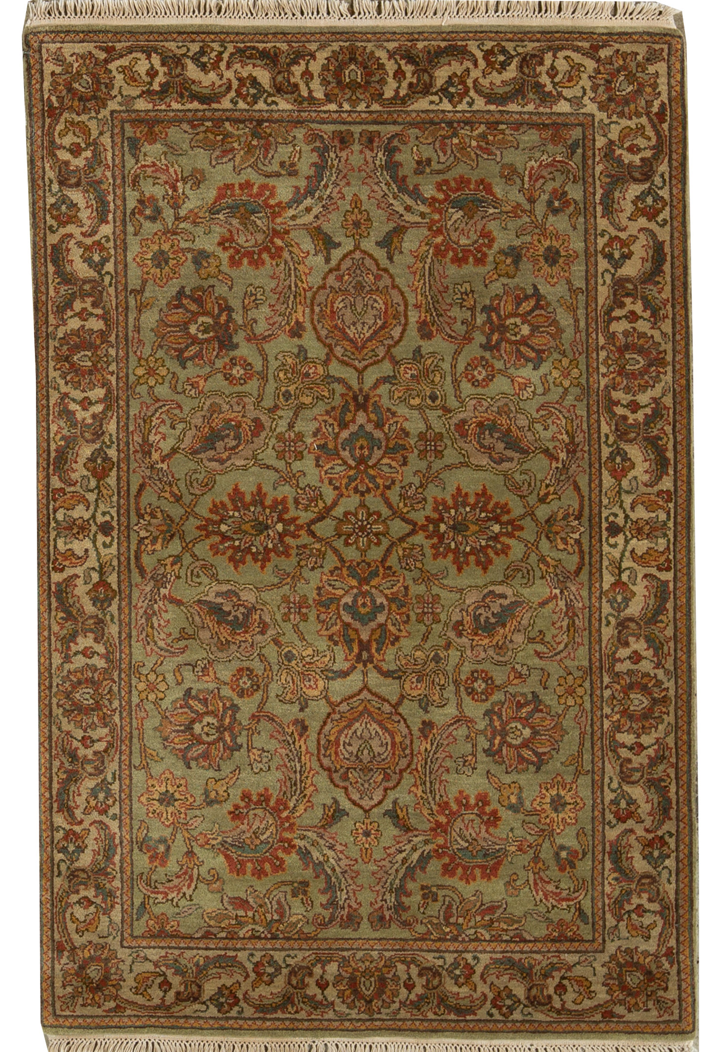 Bokara Rug Co., Inc. HandKnotted HighQuality Green and Cream Area Rug