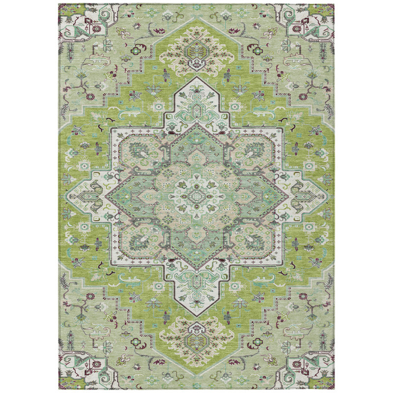 Tapis d'intérieur ivoire et brun oriental lavable 9 pi x 12 pi vert