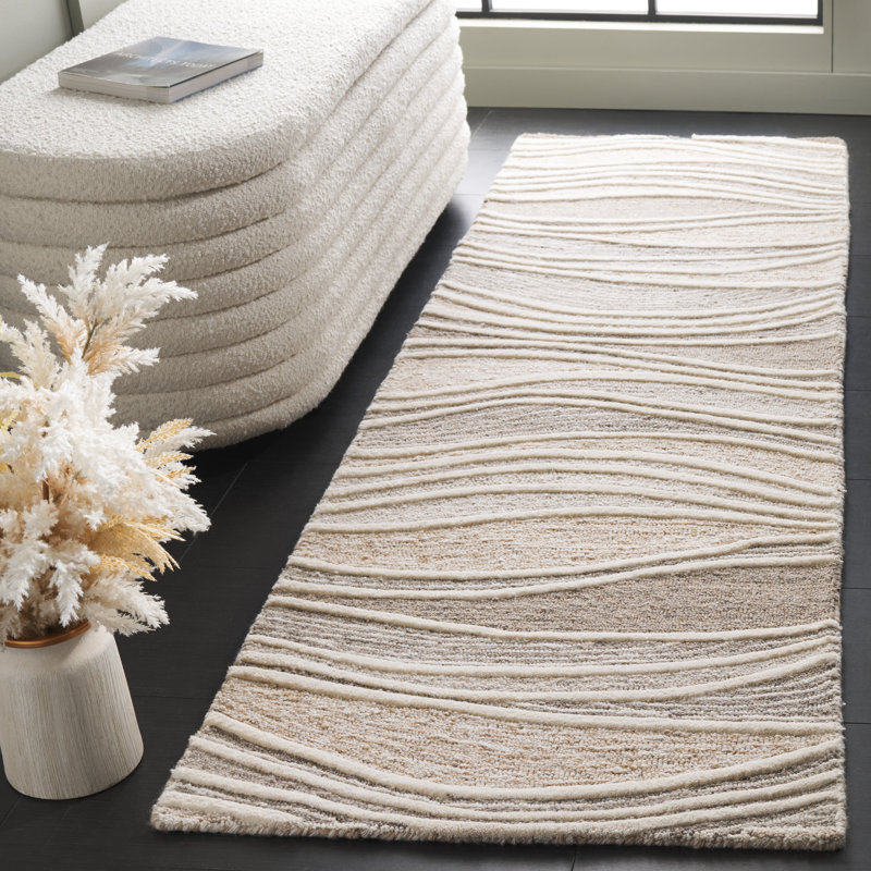 Tapis abstrait en laine / coton touffeté à la main Janhavi, Tapis de couloir 2 pi 3 po x 8 pi