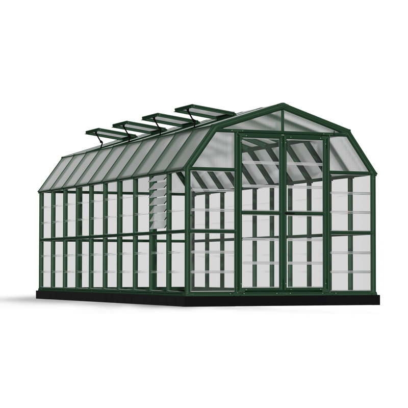 Palram - Canopia Prestige 2 - 8' W x 20' D Walk-In Hobby Clear Polycarbonate Resin Frame Greenhouse with Starter Kit - Green