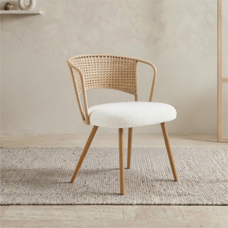 Ensemble de 2 fauteuils à oreilles pour la cuisine, dossier en rotin avec pieds en métal et sièges rembourrés de couleur brune