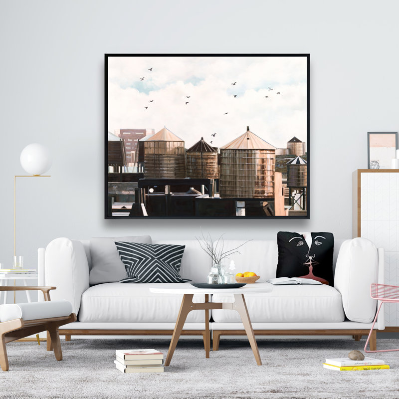 Water Towers - Gray Framed Canvas | Bedroom Home Decor