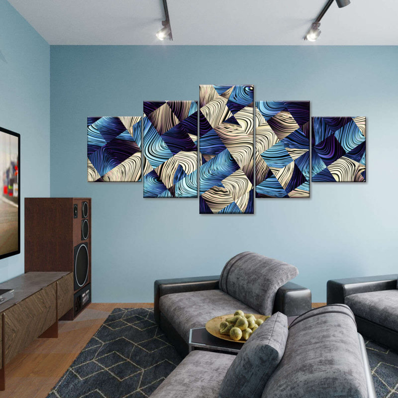 «Blue Abstract Geometric Wall Art», reproduction d'art sur toile, H 24 po x l 55 po x P 1,25 po