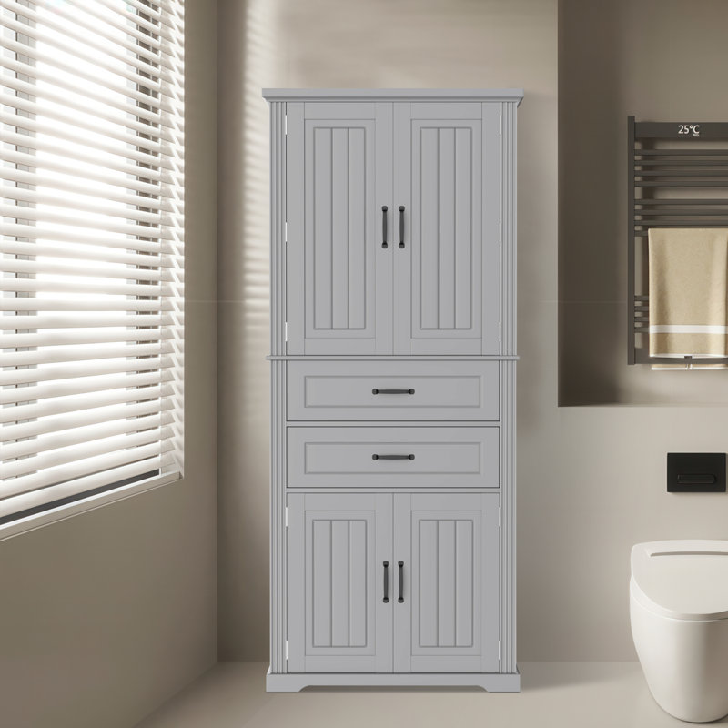 Armoire de rangement multifonctionnelle avec tablettes réglables et 2 tiroirs, Gris