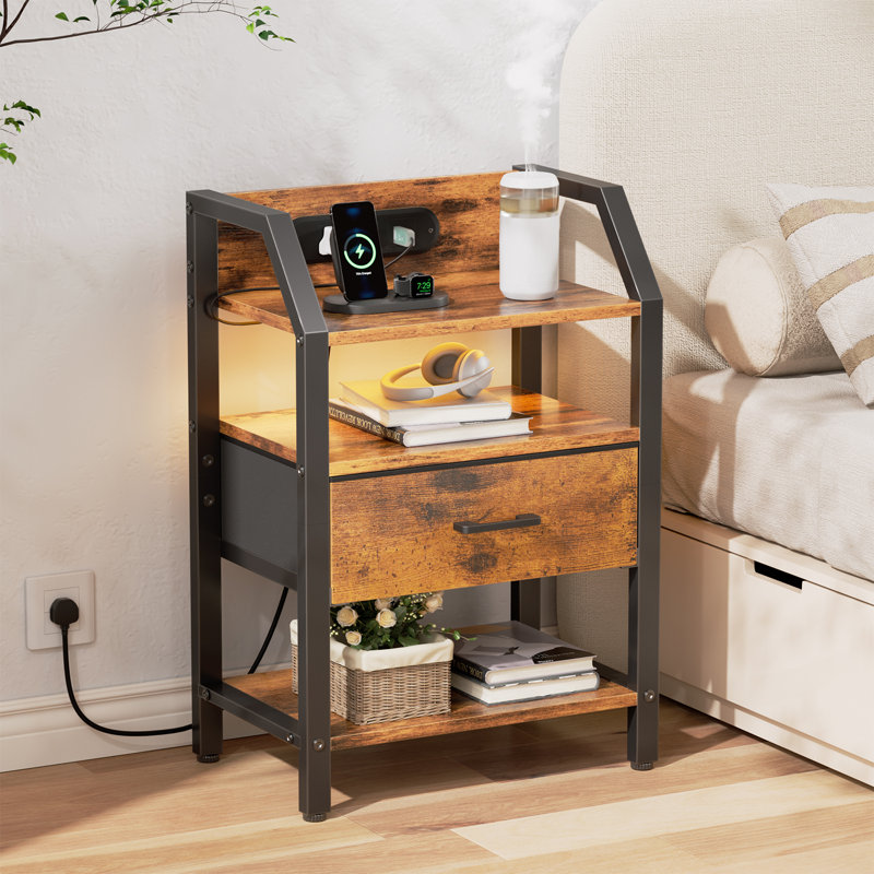 46cm W Steel Bedside Table, Brown