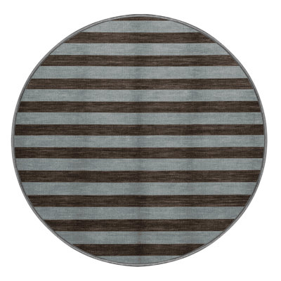 Machine Washable Horizontal Stripes Gray Area Rug