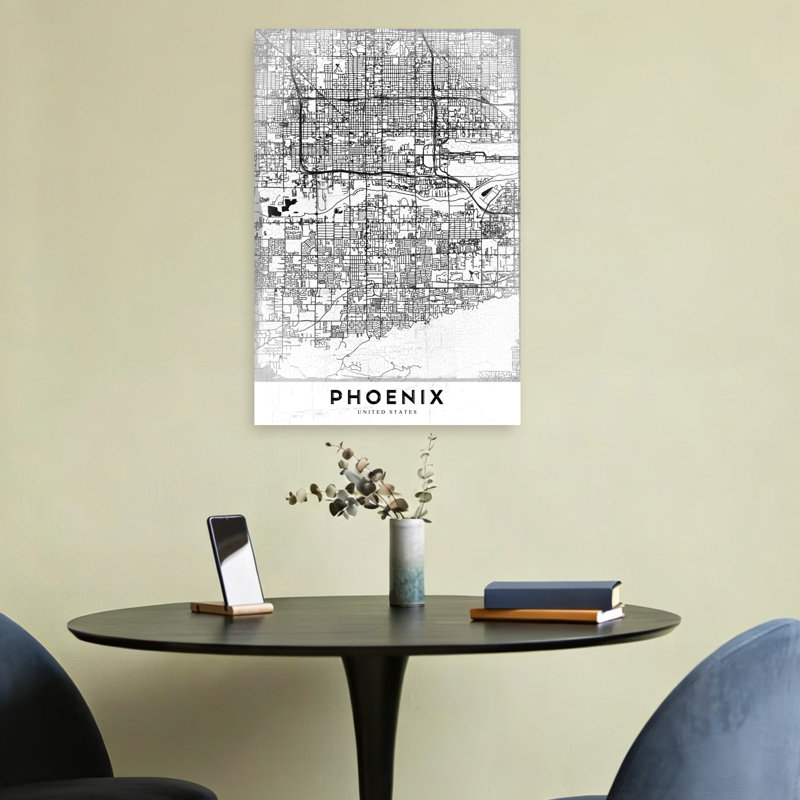 Phoenix Street Map Abstract Contemporary Architecture City Wall Art Print 1 Piece Wrapped Canvas Wall Art