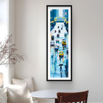 «Rainy Streets of New York», impression classique encadrée bleue
