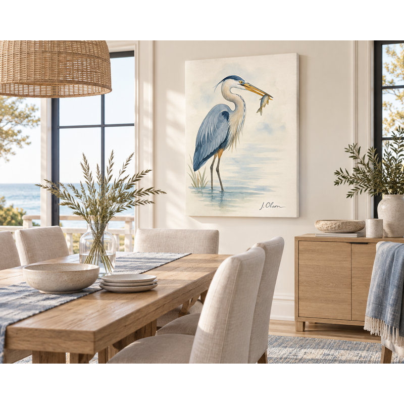 «Blue Heron in Calm Waters», art mural sur toile, H 48 po x l 36 po
