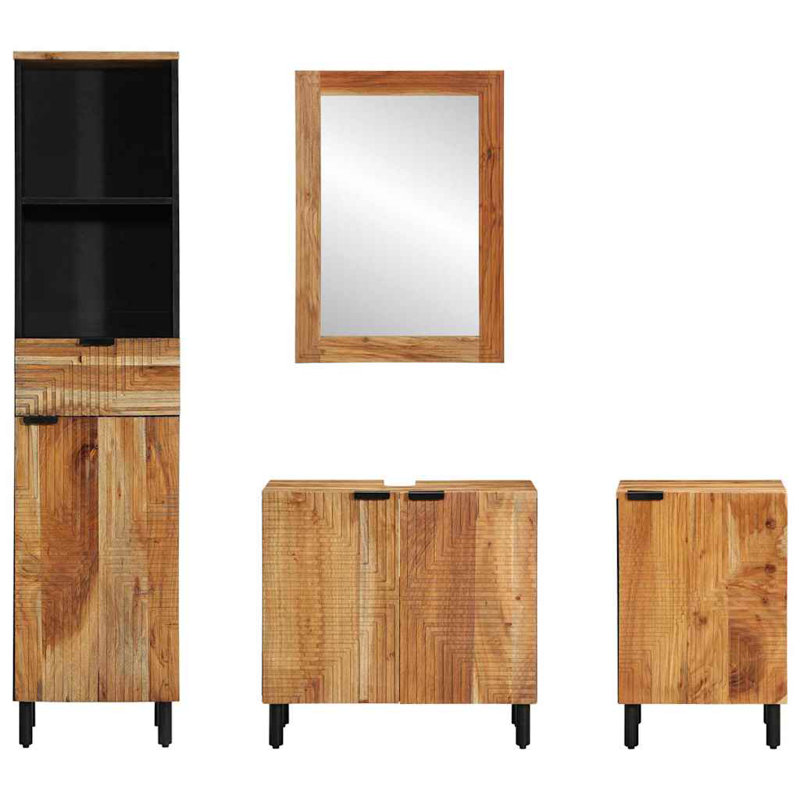Bathroom Furniture Set With Shelf 4 Pcs Brown Acacia Wood