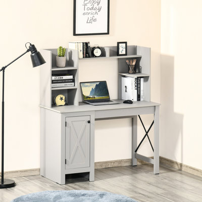 Bureau d'ordinateur avec huche et armoire HOMcom Farmhouse, bureau à domicile avec rangement, pour bureau, gris clair