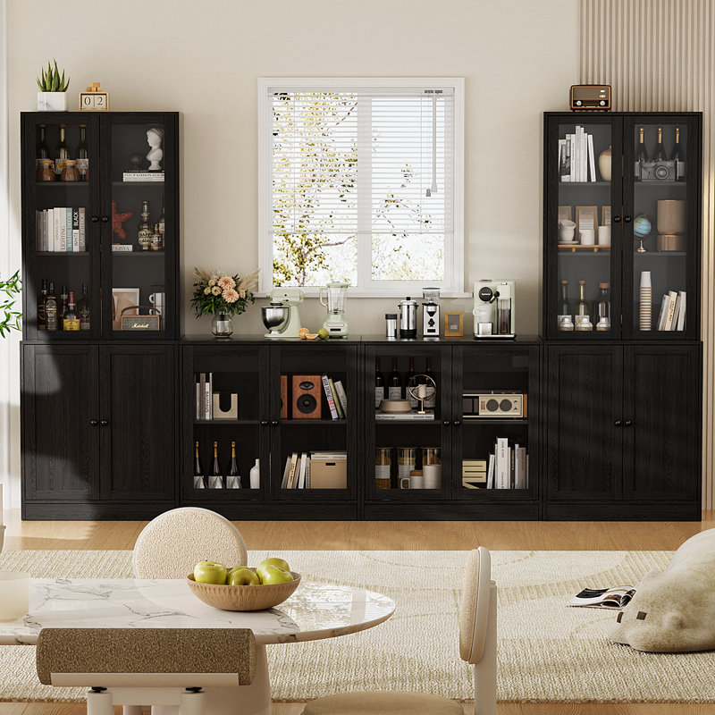 Reshod  71'' Kitchen Pantry With Bookcases, Farmhouse Wall Unit Tv Stand For Tvs Up To 70", Black