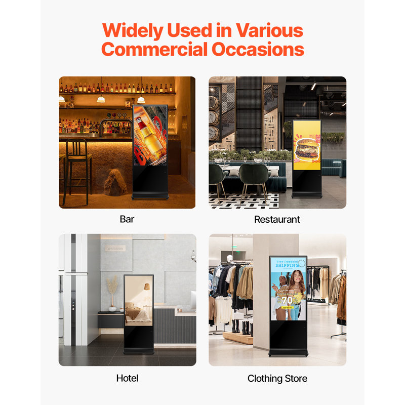 55" Digital Signage Display Touchscreen 4K UHD LCD Screen Floor Standing Kiosk
